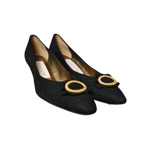 Naturalizer‎ Soft Shoes Pump Heels Size 8.5 Black Low Holiday Gold Accent Narrow